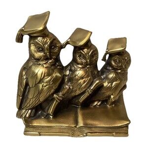 Owl Scholar Brass Bookend JB 1460 Bronze Heavy Metal Graduation Library Decor